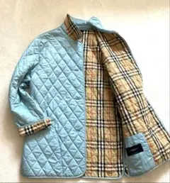 レアン美品希少バーバリーキル ティングジャケット ノバチェック ライトブルー