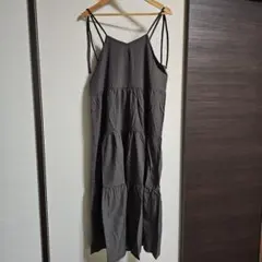 キャミワンピ ティアード 体型カバー ロングワンピース グレー カジュアル