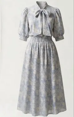 花柄リボン付きブラウス 花柄スカートセット