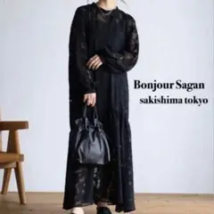 sakishimatokyo フラワーティアードワンピース/ジャガード/ブラック