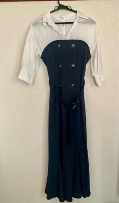 LILIAN CARAT リリアンカラット ロング ワンピース S 紺 ネイビー