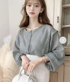 classicalelf 2WAYシフォンシアージャガードブラウス 水色トップス