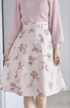 tocco 花柄フレアスカート ピンク ベルト付き