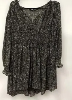 ZARA ドット柄　フリル袖　ワンピース L