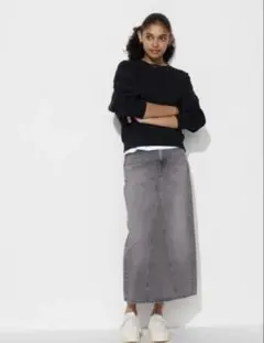 ユニクロ　グレー デニム ロングスカート　ウエスト58cm