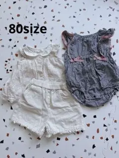 花柄トップス、チェック柄ロンパース 80サイズ