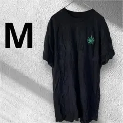 海外古着　麻の葉刺繍　メンズTシャツ　ユニセックス　黒Mサイズ