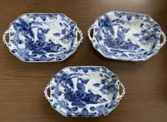 有田焼 三洋陶器 龍峰窯 花風流 青花手付皿 八角皿 3枚