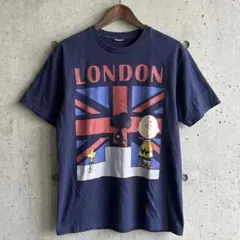 【希少XL相当】スヌーピー チャーリーブラウン ロンドン国旗 Tシャツ 紺のサムネイル