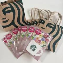 スタバ　700円ドリンクチケットビバレッジカードフラワー7枚　ミニショッパー付きのサムネイル