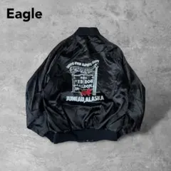 USA古着ナイロンスタジャン企業系ブラックビックロゴ短丈アワードジャケット黒