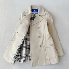 美品✨バーバリーブルーレーベル　ピーコート　メガチェック　ロゴボタン　ベージュ