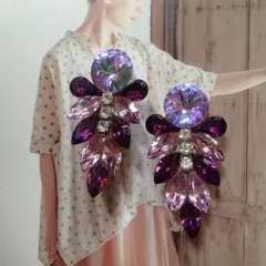 us ヴィンテージイヤリング 大振りビジュー E1124