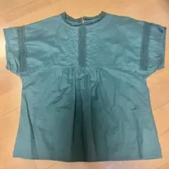 グリーン 半袖ブラウス レース付き