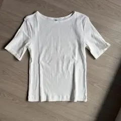 【美品‼︎】ユニクロ　リブボートネックT 5分丈　ホワイトLサイズ