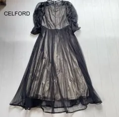 CELFORD パネルラインドットチュールワンピース　ブラック　38