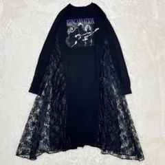 ◆ジュエティ　レイヤード　ロック　レース　ドッキング　ロングワンピース　綿　黒