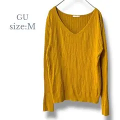 【ジーユー】Mサイズ　ワイドVネックセーター　美品　リブ　マスタード　伸縮性