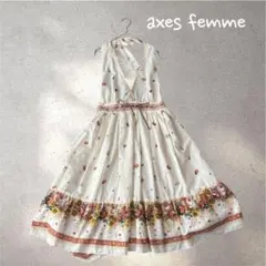 777＊アクシーズファム【M】ワンピース　花柄　アイボリー　ホルダーネック　薄手