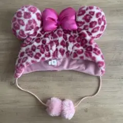 ディズニー　ミニー　ファンキャップ　ヒョウ柄　ピンク　レオパード　被り物　帽子