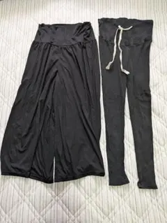 マタニティ ワイドパンツ レギンス 2点セット ブラック