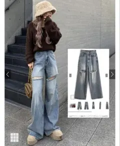 ILLIT アイリット BEB ダメージワイドデニムパンツ[cu579]