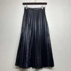 ビス VIS フェイクレザー プリーツ フレアスカート ロング ブラック 春
