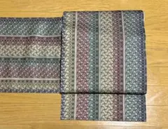 洒落袋帯 西陣織 リバーシブル 正絹 中古 青色 紺色 yzk769