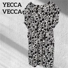 YECCA VECCA 花柄 ワンピース 白 黒 フレンチスリーブ 裏地あり F