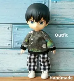 オビツ11 長袖リブつきT スプラッシュ柄　/ワイドパンツ　ブラックチェックのサムネイル