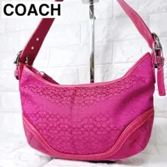 美品✨COACH ホーボー ワンショルダー バッグ ミニシグネチャー ピンク