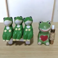 カエル 置物 木製ミニチュア セット