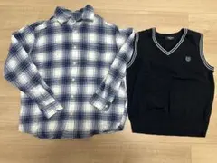 男の子 150cm チェック柄シャツ 黒ニットベスト 長袖 まとめ売り 秋冬服