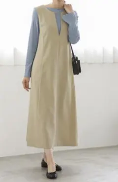 KEYUCA デニムライク ジャンパースカート ベージュ 美品のサムネイル