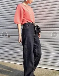 綿100% AZUL by moussy ハイウエストワイドデニムパンツ