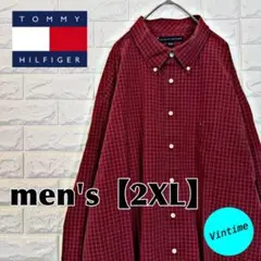 y212【TOMMY HILFIGER】刺繍ロゴ長袖ボタンシャツ【メンズ2XL】