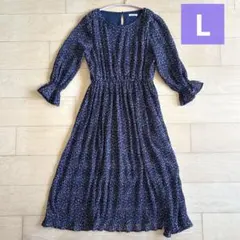 【GW特別価格】 ネイビー フラワープリント マキシワンピース