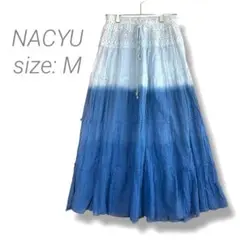 【NACYU 】未使用✨グラデーションフレアロングスカート M ライトブルー 綿