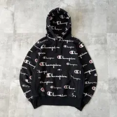 USA規格　champion チャンピオン　リバースウィーブ　パーカー　総柄　黒