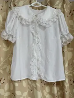 Ank Rouge レース付きホワイトシャツ ブラウス 半袖