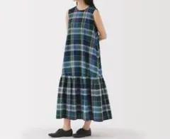 無印良品　マドラスチェック　スリーブレスワンピース