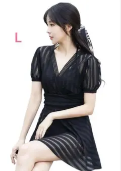 L 新品未使用 可愛い 黒 L 体型カバー 水着レディース ワンピース