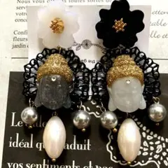 一点物 ブッダとフランスヴィンテージのアシンメトリーピアス