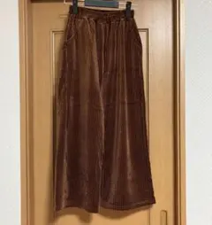 裏地あったかパンツ　裏起毛　ズボン　リブ　ワイドパンツ　コーデュロイ　ブラウン