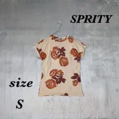 SPRITY スピリティ (S) 半袖トップス クルーネック 薄手 花柄のサムネイル