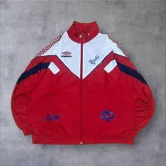 90s アンブロ ナイロンジャケット L 赤 マルチカラー 刺繍ロゴ Y2K