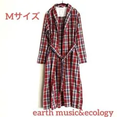 earth music&ecologyチェックロングシャツガウンワンピース M