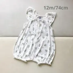 PETITBATEAU プチバトー　花柄コットンリネンショートロンパース　12m