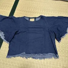 JEANASIS デニムフリンジフレアスリーブTシャツ