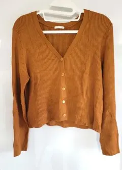 GU ジーユー リブ Vネック カーディガン XXL オレンジ 大きいサイズ